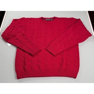VTG Gulf Traders Cable Knit Fisherman Sweater Mens L Red Cotton Preppy